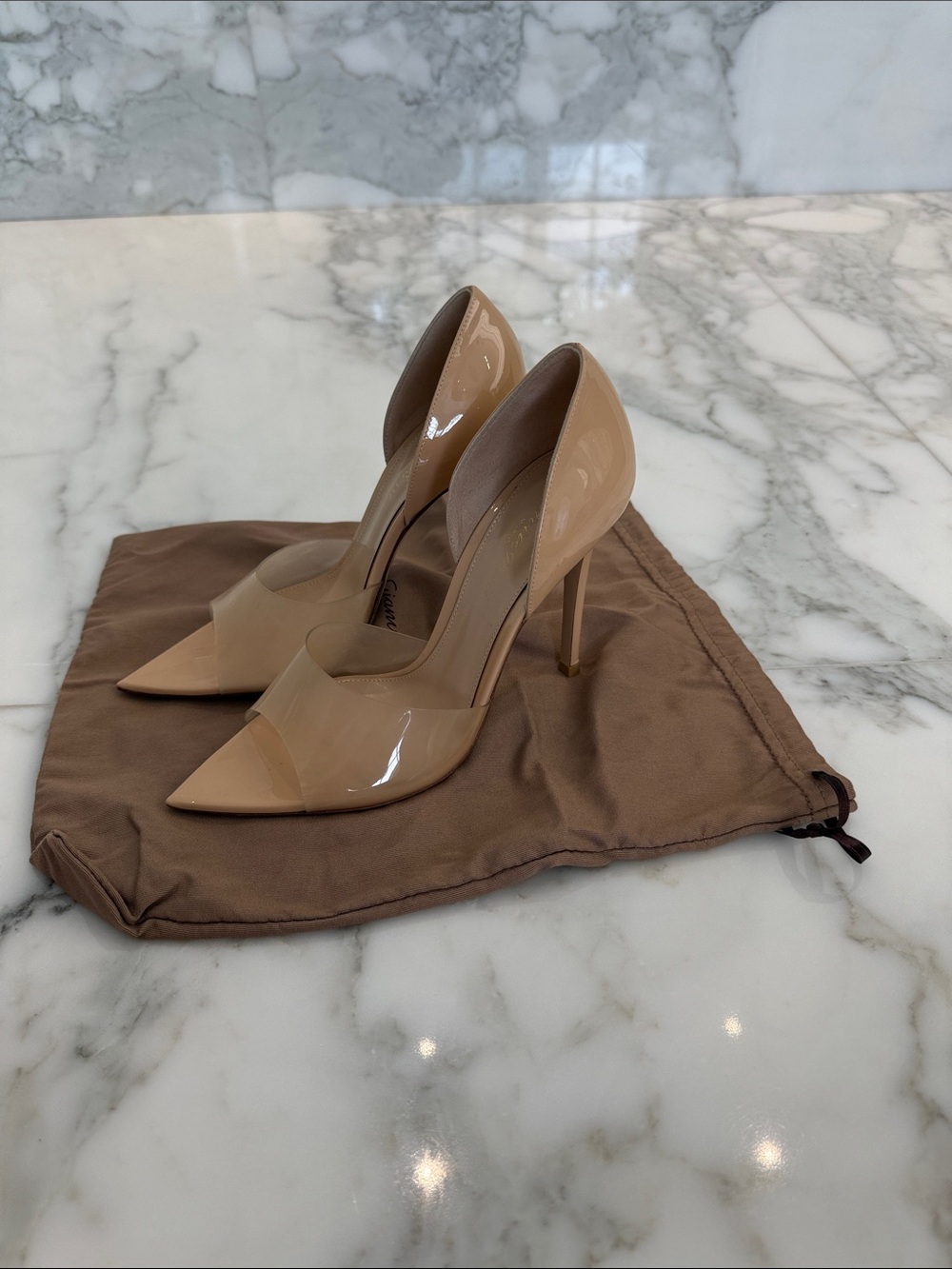 Gianvito Rossi Nude Patent Leather Peep-Toe Stiletto Heels - Picture 2 of 5